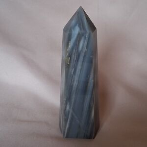 Blue Agate Banned 6 Point Crystal Tower Wand Brown Chalcedony Wide 4.5in
